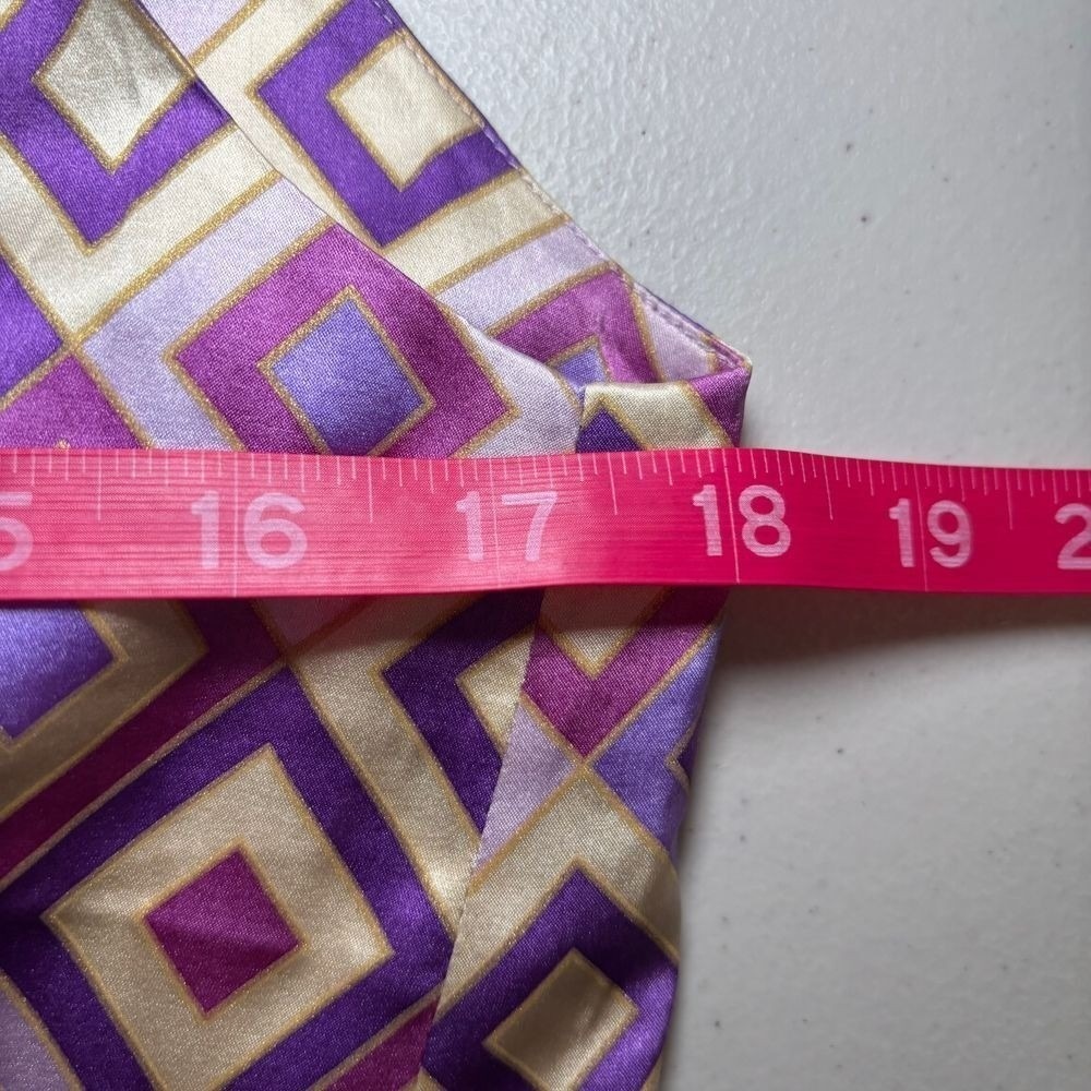 Shoshanna Silk Pink Purple Geometric Print Wrap Dress Sz 12 Sleeveless Lined - Picture 6 of 7